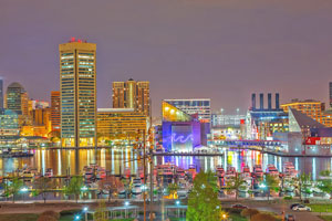 Baltimore Inner Harbor at night